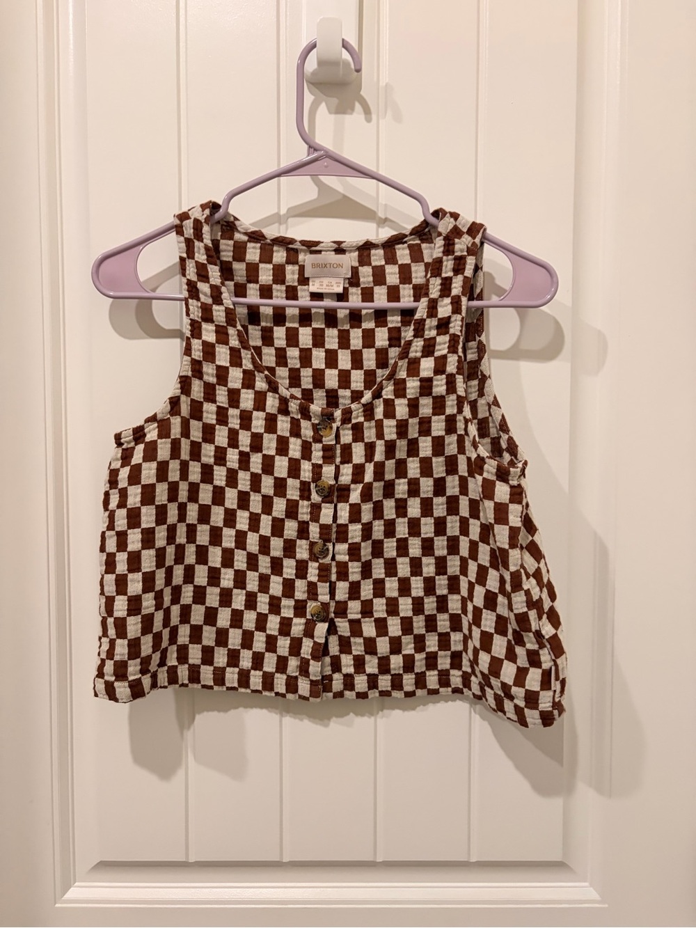Brixton Brown & Cream Checkered Button Tank